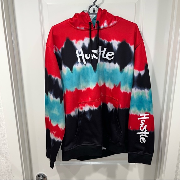 Encrypted Hustle pullover Hoodie multicolor unisex size XL logo front & sleeve - Picture 2 of 8